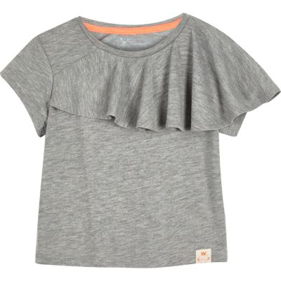 Mini girls grey frilly t-shirt